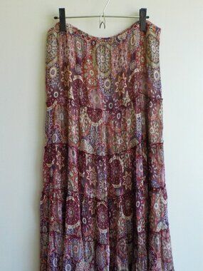 Christopher & Banks Skirt - X-Large Boho Vintage Purple Red Print Ruffle (744)